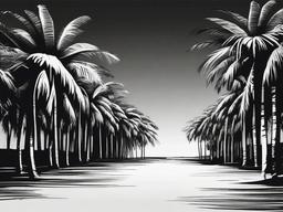 drawing of a palm tree grove  minimal rough sketch scribbles,doodles,black and white