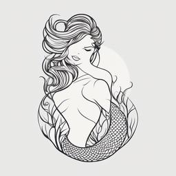 Mermaid Tattoo Simple - Keep it simple and charming with a straightforward mermaid-themed tattoo.  simple vector color tattoo,minimal,white background