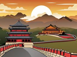 Beijing clipart - Great Wall of China and Forbidden City,  color vector clipart