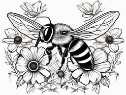 daisy and bee tattoo  vector tattoo design