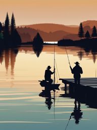 Wooden Pier clipart - People fishing from a wooden pier by the lake., ,vector color clipart,minimal