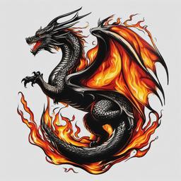 dragon tattoo fire  simple color tattoo,white background