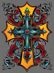 chicano cross tattoo  simple vector color tattoo