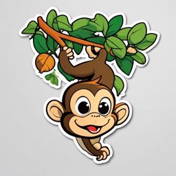 Monkey Sticker - A mischievous monkey swinging from vines. ,vector color sticker art,minimal