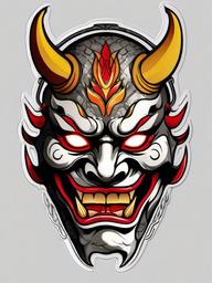 hannya mask flash  simple color tattoo,white background,minimal