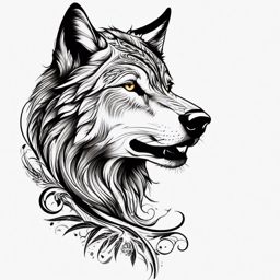 Tattoo Arm Wolf,wolf-themed tattoo designed to adorn the arm, mark of strength and courage. , tattoo design, white clean background