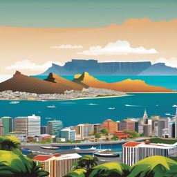 Cape Town clipart - Table Mountain and Cape Town cityscape,  color vector clipart