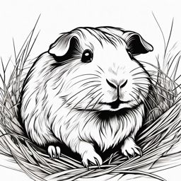 Guinea Pig Tattoo - Adorable guinea pig munching on hay, a tribute to gentleness  few color tattoo design, simple line art, design clean white background