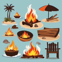 Beach Bonfire clipart - Cozy bonfire by the water, ,vector color clipart,minimal