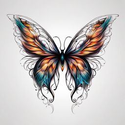 Abstract butterfly heartbeat tattoo. Pulsating delicate wings.  color tattoo, white background