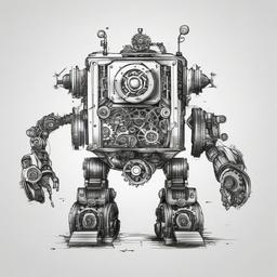 drawing of a robot with gears  minimal rough sketch scribbles,doodles,black and white