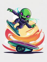 Alien on a flying hoverboard clipart.  vector style illustration, white background