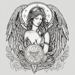 Bible Angel Tattoos-Exploring the mystical and spiritual with Bible angel tattoos, symbolizing divine wisdom, guidance, and celestial protection.  simple vector color tattoo