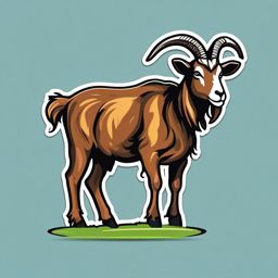Goat Sticker - A horned goat grazing on grass, ,vector color sticker art,minimal