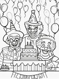 Birthday Party with Clowns Coloring Pages - Fun and Laughter with Birthday Clowns  minimal black outline printable sheet, coloring page