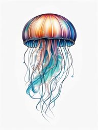 Jellyfish tattoo, Ethereal jellyfish tattoo, symbolizing tranquility and adaptability. , tattoo color art, clean white background