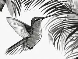 drawing of a hummingbird in a tropical setting  minimal rough sketch scribbles,doodles,black and white