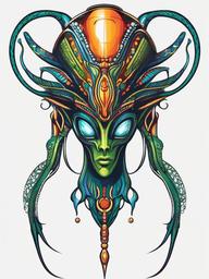 Alien Tattoo - Mysterious body art capturing extraterrestrial allure.  simple color tattoo,vector style,white background