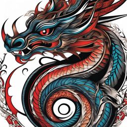 Tribal dragon tattoo, Tattoos featuring dragons in tribal art style.  color, tattoo style pattern, clean white background