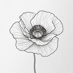 Poppy Flower Tattoo Outline,Beauty of clean lines in a carnation flower tattoo outline, a subtle and sophisticated choice.  simple color tattoo,minimal vector art,white background