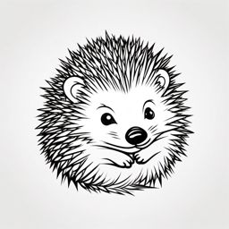 Hedgehog Tattoo - Adorable hedgehog curled up into a spiky ball  few color tattoo design, simple line art, design clean white background