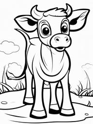 Cow Coloring Pages - Cartoon cow with big eyes and a playful expression  simple coloring pages