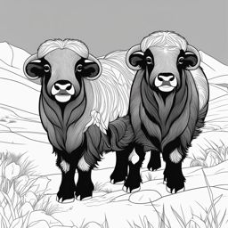 musk ox calves cute animals coloring page 