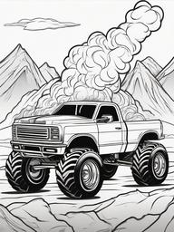 Monster Truck with Flames and Smoke Background Coloring Pages - Intense Trucks Surrounded by Fire  minimal black outline printable sheet, coloring page