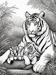 Tiger Coloring Pages - Tiger and cub sharing a quiet moment  simple coloring pages