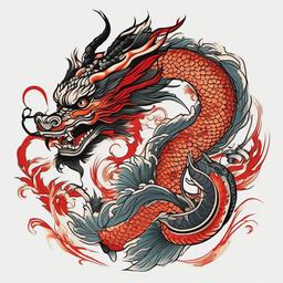 Japanese Traditional Dragon Tattoo - Traditional Japanese-style tattoos featuring dragon motifs.  simple color tattoo,minimalist,white background