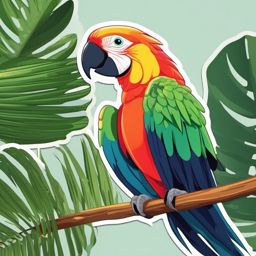 Colorful Parrot Sticker - A brilliantly colored parrot perched on a tropical branch. ,vector color sticker art,minimal