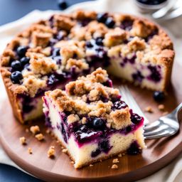 blueberry crumb cake with streusel topping, enjoyed at a farmers' market. 