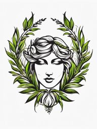 Laurel wreath Aphrodite ink. Victory of love.  color tattoo minimalist white background