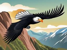 Condor Cartoon - Cartoon of condor soaring over mountains  