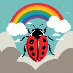 Ladybird clipart - ladybird flying under a rainbow  color,minimalist,vector clipart