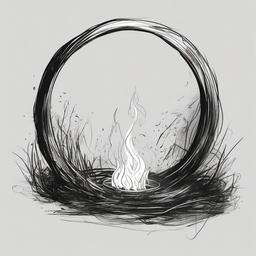 drawing of a fire ring  minimal rough sketch scribbles,doodles,black and white