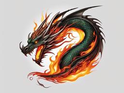 dragon with fire tattoo  simple color tattoo,white background