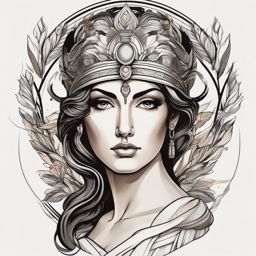Athena's portrait tattoo. Goddess of intellect revealed.  color tattoo style, minimalist design,white background