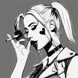 drawing of Harley Quinn blowing a kiss  minimal rough sketch scribbles,doodles,black and white