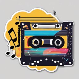 Cassette tape and musical notes sticker- Melodic nostalgia, , sticker vector art, minimalist design