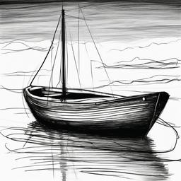 drawing of a boat on the ocean  minimal rough sketch scribbles,doodles,black and white