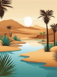 Desert Oasis Clipart - A serene desert oasis with lush palm trees and pristine water, a desert jewel.  color clipart, minimalist, vector art, 