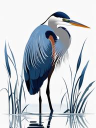 Blue Heron Tattoo - Heron standing in marsh  minimalist tattoo design, white background