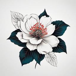 Botan Flower Tattoo - Botan flower tattoo in Japanese style.  simple color tattoo,white background,minimal