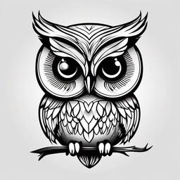 Cute Owl Tattoo Drawing - Showcase artistic cuteness with a drawing-style cute owl tattoo.  simple color tattoo,vector style,white background