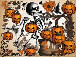 Skeleton clipart - skeleton with a pumpkin  clipart