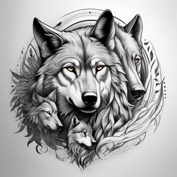 Tattoo Wolf Pack,tattoo of a united wolf pack, embodiment of the strength found in unity and family. , tattoo design, white clean background