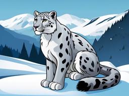 Snow Leopard Cartoon - Cartoon of snow leopard in snowy peaks  