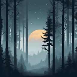 Foggy Forest Sticker - Wander through the mysterious allure of a foggy forest with this atmospheric sticker, , sticker vector art, minimalist design