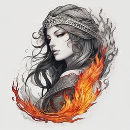 fire keeper tattoo  simple color tattoo,white background